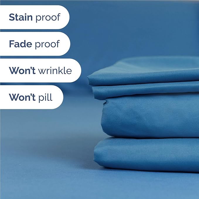 Twin XL 4 Piece Sheet Set - Comfy Breathable & Cooling - Ultra Soft Hotel Luxury Bedding Set w/ 8-16 Inch Deep Pockets - 1 Flat & 1 Fitted Sheet & 2 Pillowcases - Wrinkle Free & Easy Care - Denim Blue
