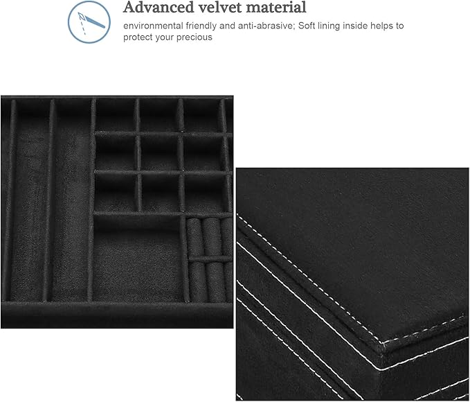 ProCase Velvet Jewelry Box Organizer for Women Father's Day, 2 Layer Jewelry Display Storage Holder Case for Necklace Earrings Bracelets Rings -Black