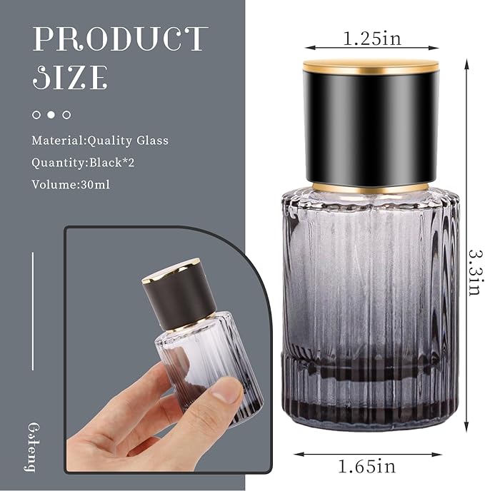 Gsteng 30ml Glass Perfume Atomizer Bottles, 2pcs Empty Perfume Bottle, Black Perfume Spray Bottle, Portable Cologne Atomizer, Travel Perfume Atomizer Refillable