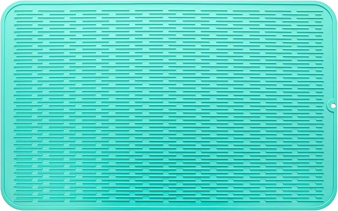 MicoYang Silicone Dish Drying Mat for Multiple Usage,Easy clean,Eco-friendly,Heat-resistant Silicone Mat for Kitchen Counter or Sink,Refrigerator or Drawer Liner Mint 3XL 28 inches x 18 inches