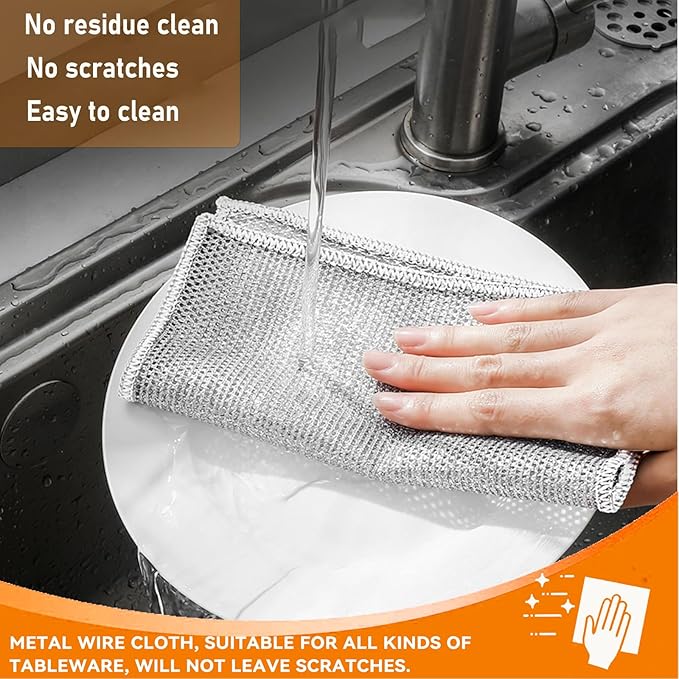 Sunyuneey Non-Scratch Metal Wire Dishcloth, Quick Cleaning Without Leaving Marks, Easily removes Stubborn Stains, Suitable for Various Surfaces, Metal Wire Dishcloth Cleaning Power (10)