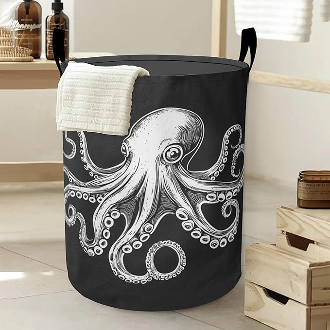 Laundry Basket, Cute Octopus Oxford Cloth Laundry Hamper With Handle Foldable Portable Clothes Storage Basket Storage Bag For Laundry Room/Bathroom/Bedroom/Dormitories