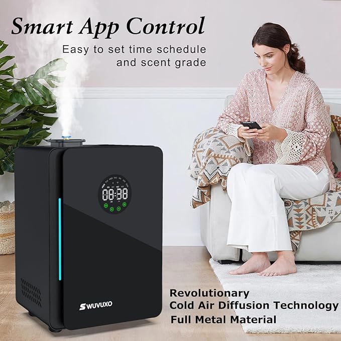 Hotel Scent Diffuser with Power Cold Air Technology, HVAC Scent Diffuser Cover Up to 3000 Sq. Ft, Aroma Scent Air Machine for Home | Commercial Waterless Aromatherapy Diffuser for Large Room - Black