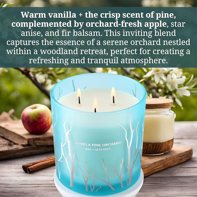 Vanilla Pine Orchard 3 Wick Soy Candle Large 14.5oz | Fresh Vanilla Pine Scented Candles for Home | Teal Blue Frosted Decorative Spring Candle | Clean Woodsy Scent | Aromatherapy Candle, Birthday Gift