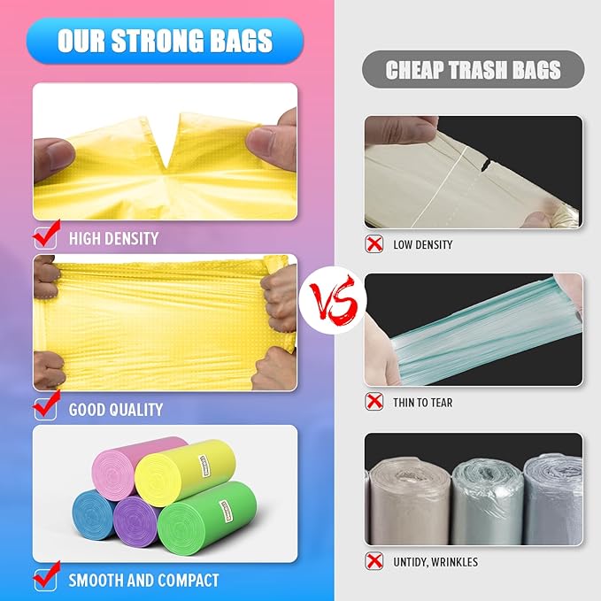 T.FORING 6 Gallon Trash Bags Colored 0.94 Mil Thick - 150 Count Medium Garbage Bags for Bathroom, 22 Liter Plastic Wastebasket Liners for Home Office Kitchen