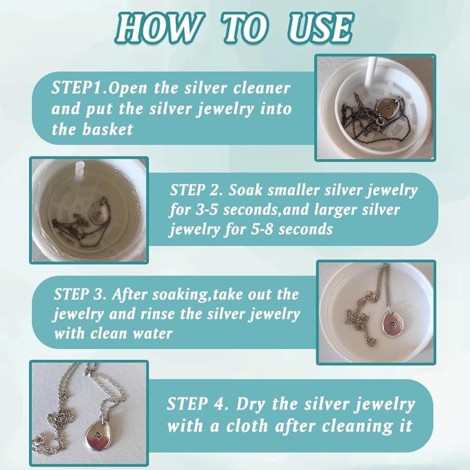 Hzutloer Silver Polish Cleaner,Jewelry Cleaner Tarnish Remover,Safe & Gentle,No Rinse,for Materials of Sterling Silver,Gold,Platinum,6.73 Fl Oz