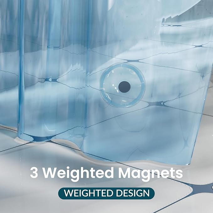 Titanker Shower Curtain Liner, Plastic Shower Liner PEVA 72 x 72 Lightweight Waterproof Shower Curtains for Bathroom with Magnets and Rustproof Grommets, Clear Blue