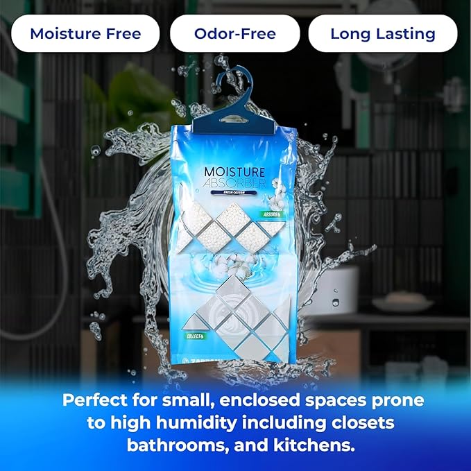 ZARPAX Hanging Moisture Absorber Fresh Cotton 10.6 oz/300g | Moisture Absorbing Bags for Bathroom, Closet, Kitchen & Vehicles | Removes Moisture, Humidity & Odors | Portable Dehumidifier | Set Of 10