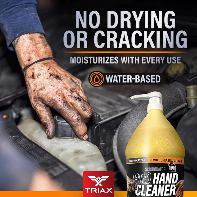 TRIAX Scrubinator - Heavy Duty Hand Scrub and Cleaner - Removes Tough Grease, Dirt, Grime, and Odors - No Toxic Solvents or Harsh Chemicals - Moisturizers to Protect Skin (16 Ounce)