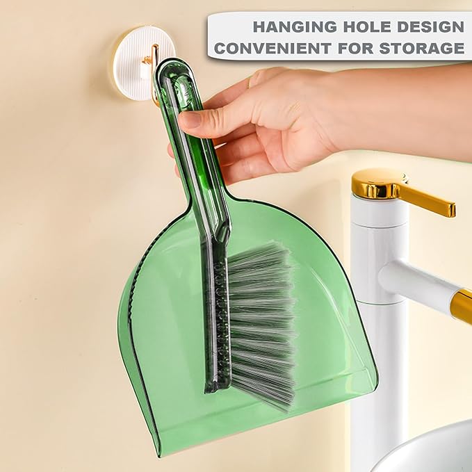 Small Broom with Dustpan Combo Set Mini Broom and Brush Set Hand Sweeper for Cleaning Desk Office Kitchen Pet Nest (Transparent Green)
