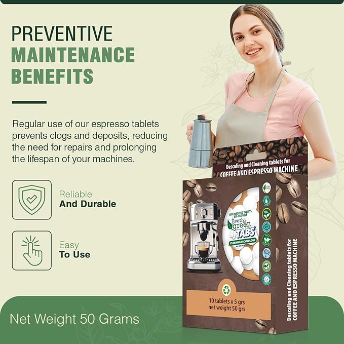 EVERLYGREEN Coffee Machine Cleaning Tablets – Universal Descaler for Keurig, Breville, Nespresso – Organic, Chlorine-Free – 10 Pack