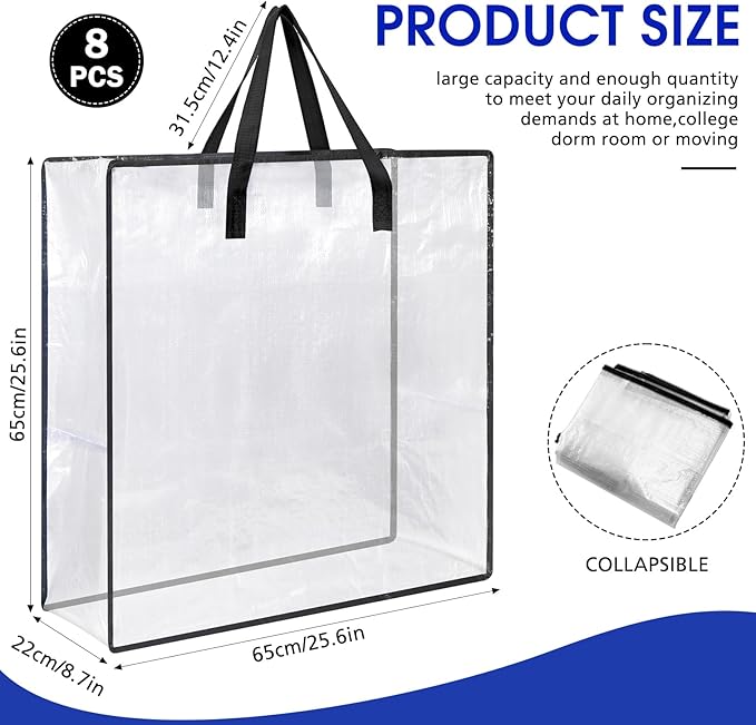 8 Pcs Clear Wreath Storage Bags 26 Inch Christmas Decoration Garland Container Door Garland Holiday Wreath Storage Holder with Handle and Zipper Heavy Duty Plastic Packing Totes(Black)