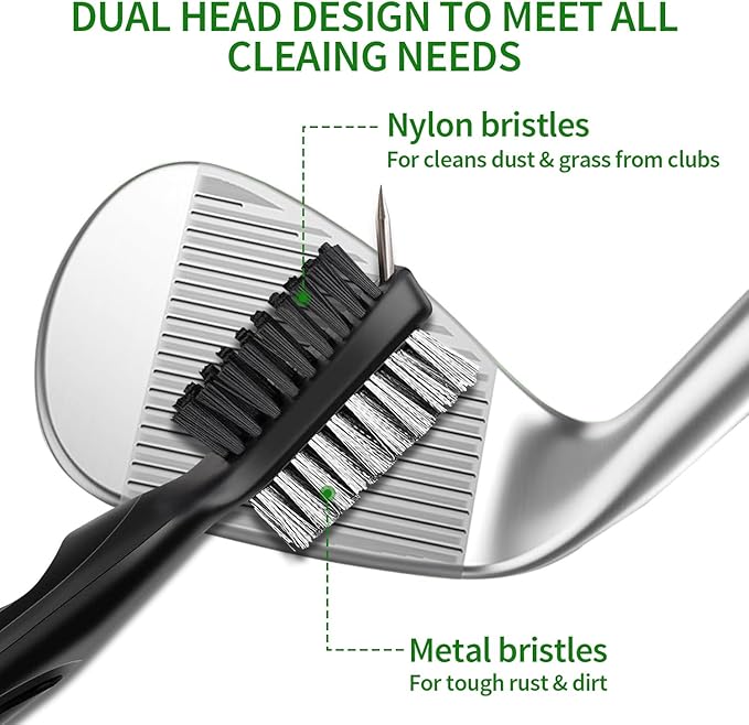 XQ XIAO QIAO Golf Club Cleaning kit, 3-in-1 Easy to Use Golf Club Cleaner Includes 250ml Golf Club Polish, Golf Club Brush and Groove Cleaner 2 ft Retractable Zipline Carabiner, Microfiber Cloth