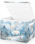 senya Winter Baskets Collapsible Storage Bins with Lids, Winter White Reindeer Snow Storage Boxes Clothes Baskets for Organizing