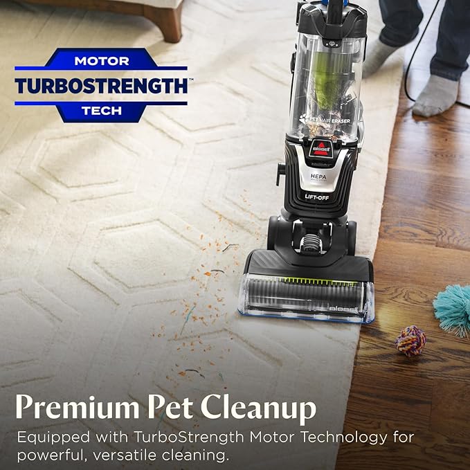Bissell Pet Hair Eraser Turbo Lift-Off Vacuum, w/Self-Cleaning Brush Roll, HEPA Filtration, Powerful Pet Hair Pickup with TurboBrush Pivot Tool & LED-lit dusting Brush & Crevice Tool, 3774F