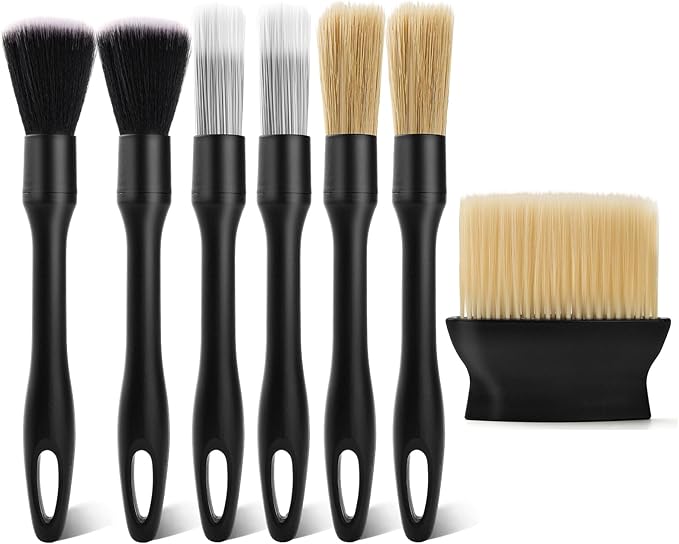 7PCS Car Detailing Brush Kit - Ultra Soft Boars Hair Car Interior Detailing Brushes, Includes 4 Different Brushes, Multi-use for Cleaning Interior or Exterior