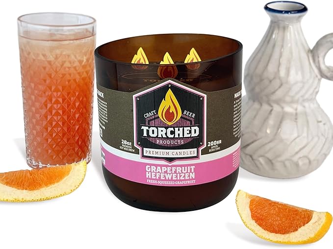 Torched Beer Scented Candles | Natural Soy Wax Candle | Grapefruit Hefeweizen Scent 28 oz | Makes a Great Gift for Men, Beer Lovers, and Collectors | Bar Man-Cave Decor and Accessories