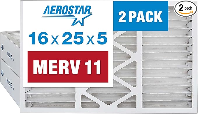 Aerostar 16x25x5 MERV 11 Pleated Replacement Air Filter for Bryant Carrier FILCCFNC0016, 2 Pack (Actual Size: 15 3/8" x 25 1/2" x 5 1/4")