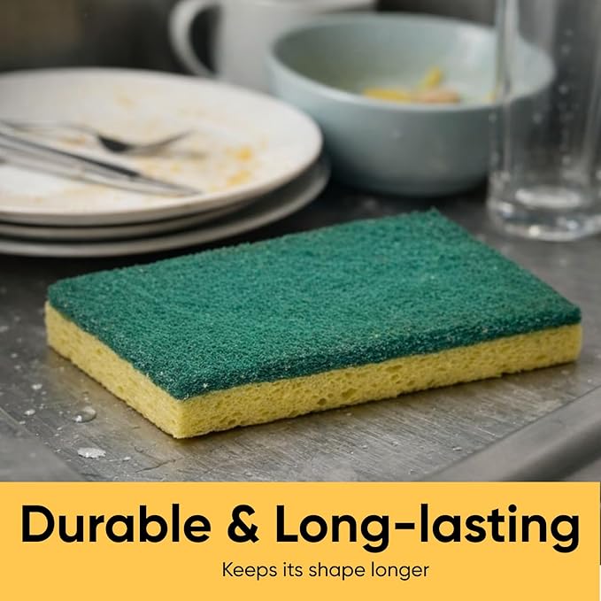 Scrubee Heavy Duty Scrub Sponge with Scouring Pad, Kitchen Dishwashing, Sink, Pot and Frying Pan Cellulose Scrubber Sponge Non Scratch. by Superio… (6" 3 Pack)