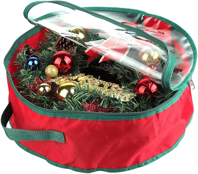 1Pcs Christmas Wreath Storage Bag,Portable Artificial Wreaths Organizer Container with Dual Zippered Transparent Window & Handles 20 Inch (16inch/1pcs)