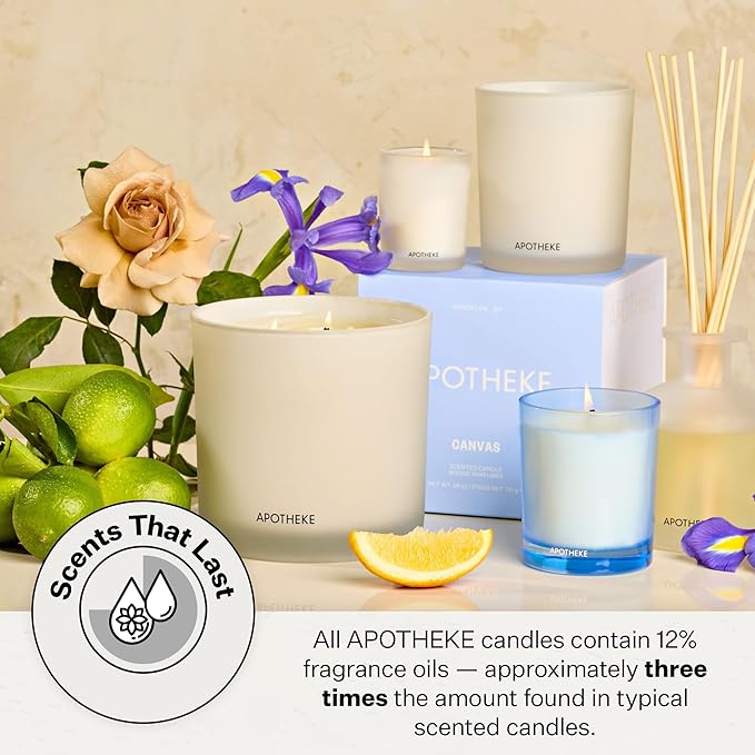 Apotheke Luxury Scented Candles for Home, Canvas - Petite Aromatherapy Jar Candle with Soy Wax Blend
