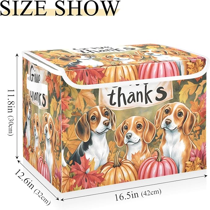 Bolaz Storage Bins with Lids and Handles,Dog Autumn Leaves Storage Box Basket with Cover Collapsible Organizer Containers for Home Closet, Shelves