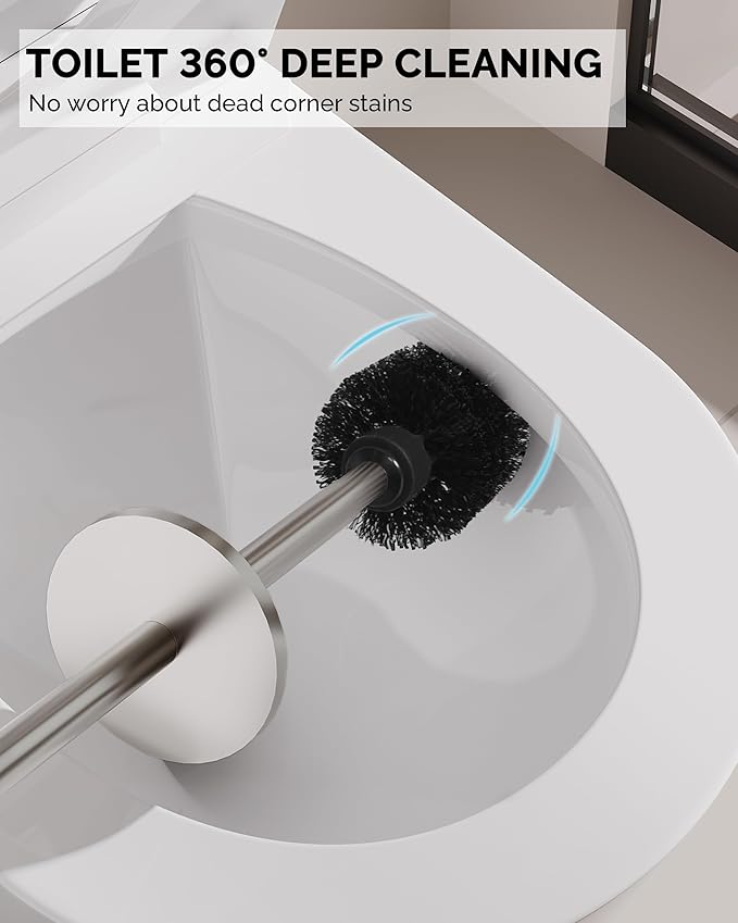 WZKALY Toilet Brush and Holder Set, Stainless Steel Toilet Bowl Brush with Lid, Rust Proof Toilet Cleaner Brush with Caddy, Durable Bristles, Splash Proof, Ideal for Bathroom (1 Pack, Brushed Nickel)