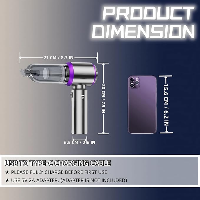 LYCVVVGS Handheld Car Vacuum Cleaner, 21000PA Rechargeable High Power Cordless Mini Vacuum Cleaner and Blower 4-in-1 with 3 Gear, Vacuum with Brushless Motor for Car, Home, Office, PC