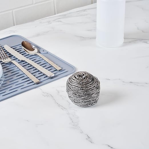 Restaurantware Stainless Steel Scrubber 100-Pack 3.15 x 3.15 x 1.969 Inches Rust-Resistant Metal Scouring Pad Durable Silver Scrub Pad for Pots and Pans Grill Cleaning Scrubber Commercial Kitchen Use