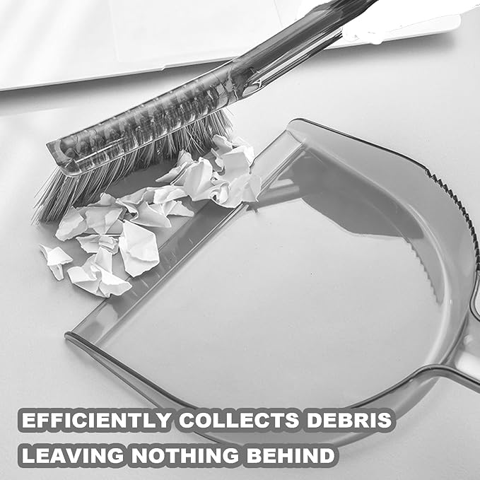 Small Broom with Dustpan Combo Set Mini Broom and Brush Set Hand Sweeper for Cleaning Desk Office Kitchen Pet Nest (Transparent Grey)