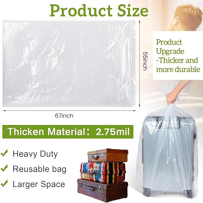Fainne 10 Pack Extra Large Clear Plastic Storage Bags 55 x 67 Inch 2.75 Mils Giant Jumbo Moving Flat Plastic Storage Bags for Clothes Packing Luggage Suitcase Furniture Comforter Bike Blanket