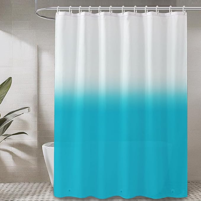 LiBa PEVA Shower Curtain Liner with 12 Plastic Shower Rings - 8G Waterproof Shower Liner, Pale Blue Gradient Weighted Bathroom Curtain, 72x72 Inch Shower Curtain Liner Set with Magnets