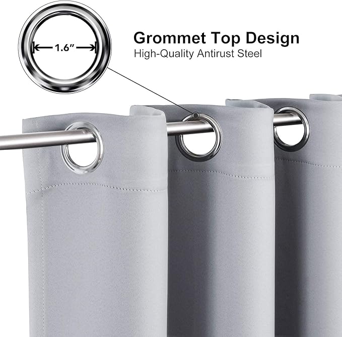 ChrisDowa Blackout Curtains 70 inches Wide for Bedroom - Extra Wide Grommet Thermal Insulated Room Darkening Curtains for Living Room (1 Panel, Light Grey, 70 x 84 Inch)