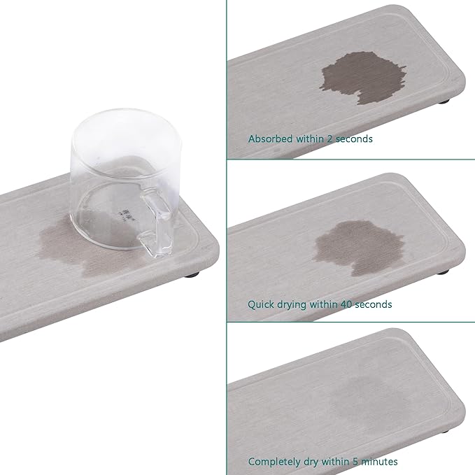 NiuYichee 2 Pcs Water Absorbing Stone Trays, Kitchen/Bathroom Sink Soap Dish, Diatomite Tray Used for Hand Soap & Cosmetic Bottles in The Modern Home, 4" W x 8.3" L, Gray
