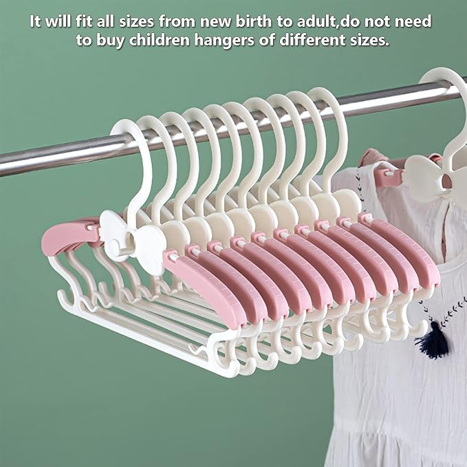 Baby Hangers for Closet 20pcs, Pink Kids Clothes Hanger Plastic, 11-14.5" Adjustable Perchas for Child Dresses, Non-Slip Children Bow Hanger for Girl Toddler Infant Nursery Newborn Clothing