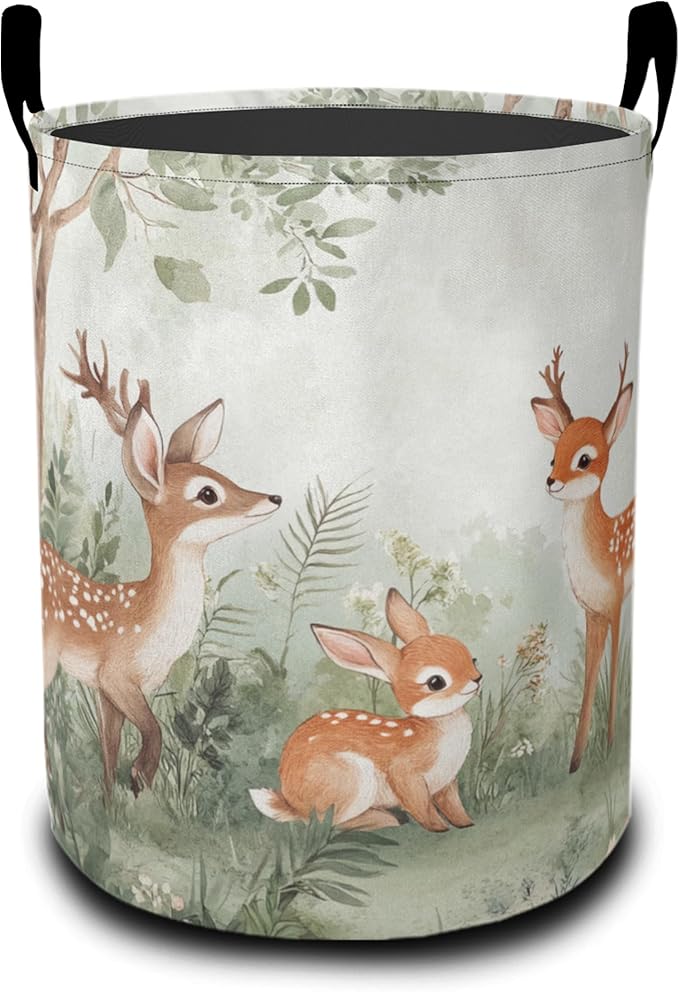 Cute ElkLaundry Basket,Animal World Large Canvas Fabric Lightweight Storage Hamper Organizer Dirty Clothes Collapsible Waterproof for College Dorms,Bathroom