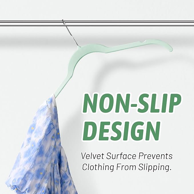 SIshynio 30 Pack Velvet Hangers – Non-Slip Slim Clothes Hangers with 360° Swivel Hook, Space-Saving Flocked Shirt Hangers for Coats, Dresses, Blouses, Suits(Green)