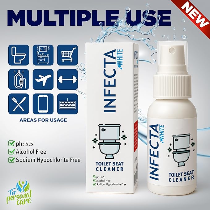 INFECTA WHITE – Toilet Spray, Travel Size Multipurpose Cleaning Spray (50 ml), All Purpose Cleaner for Toilet Seats, WC, Bathtub, Fresh Scent, Bathroom Essentials & Mini Travel Toiletries (1 PCS)