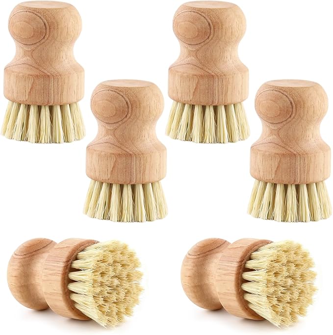 6 Packs Bamboo Dish Scrub Brushes，Kitchen Wooden Dish Scrubber Brush Dishwashing Scrubbers with Natural Sisal Bristles for Cleaning Pots, Pans, Sink, Woks,Vegetables