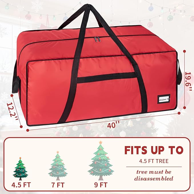 4.5 ft Christmas Tree Storage Bag, Heavy Duty Christmas Tree Bag with Reinforced Handles and Dual Zippers Wide Opening, Large Capacity fits for Artificial Christmas Tree (Red, 4.5 ft)