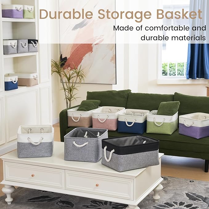 Large Storage Baskets- 15.7x11.8x8.26 inch Storage Bins for Shelves and Closet Organizing, Foldable Fabric Bin for Home Organization Clothes and Laundry (3-Pack, Black&Gray)