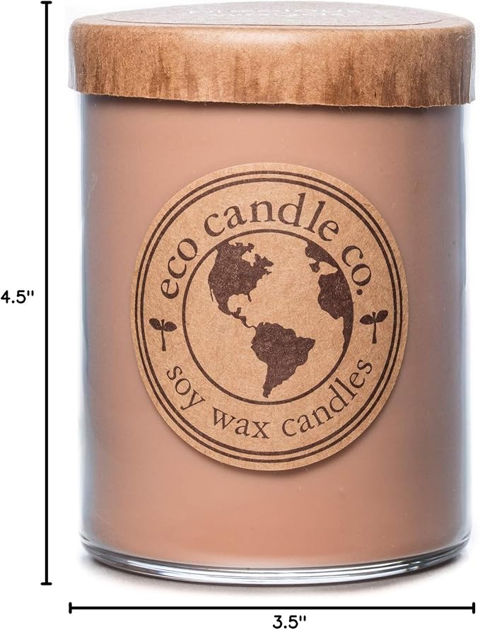 ECO CANDLE CO. Recycled Candle, Precious Woods, 18 oz. Double Wick - Scents of Smoked Wood, Nutmeg, Musk, & Ylang - 100% Soy Wax, No Lead, Kraft Paper Label & Lid, Hand Poured, Midwest Grown Soybeans