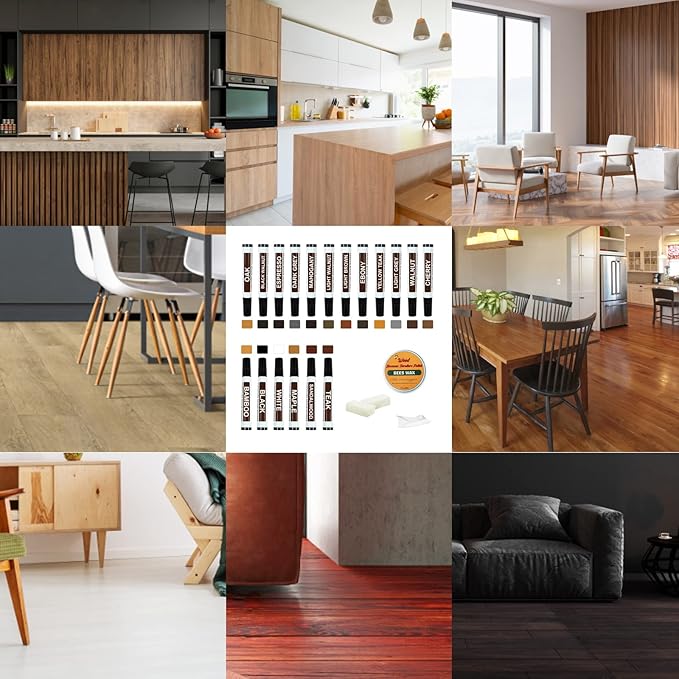 Furniture Markers Touch Up Kit - New Upgrade 18 Colors Wood Scratch Repair Kit with Beeswax Furniture Polish, Wood Markers Pens for Scratches, Stains - Restore Wooden Floor, Table, Cabinet, Bedpost