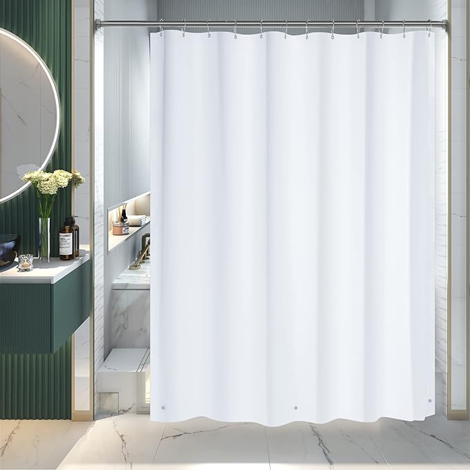 AmazerBath Shower Curtain Liner, 72x72 Plastic White Shower Curtain Liner, Cute Waterproof PEVA Shower Curtains, Lightweight Shower Curtains for Bathroom with Magnets and 12 Grommet Holes