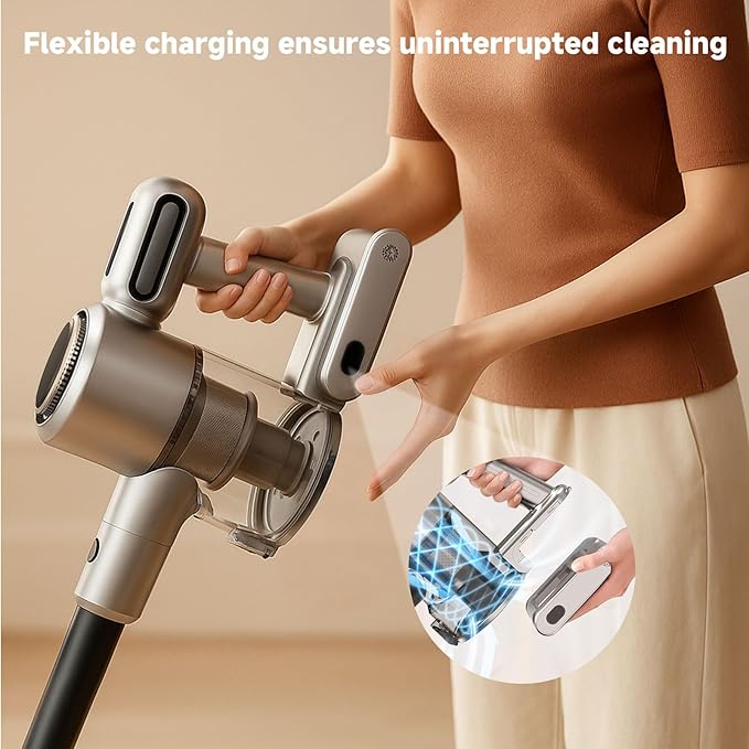 Shieal Cordless Stick Vacuum Cleaner - Rechargeable,45Kpa Powerful Suction Vacuum for Home,45Mins Runtime,Detachable Battery,Anti-Tangle, 8 in 1 Lightweight Vacuum for Pet Hair Carpet Hardwood,Silver