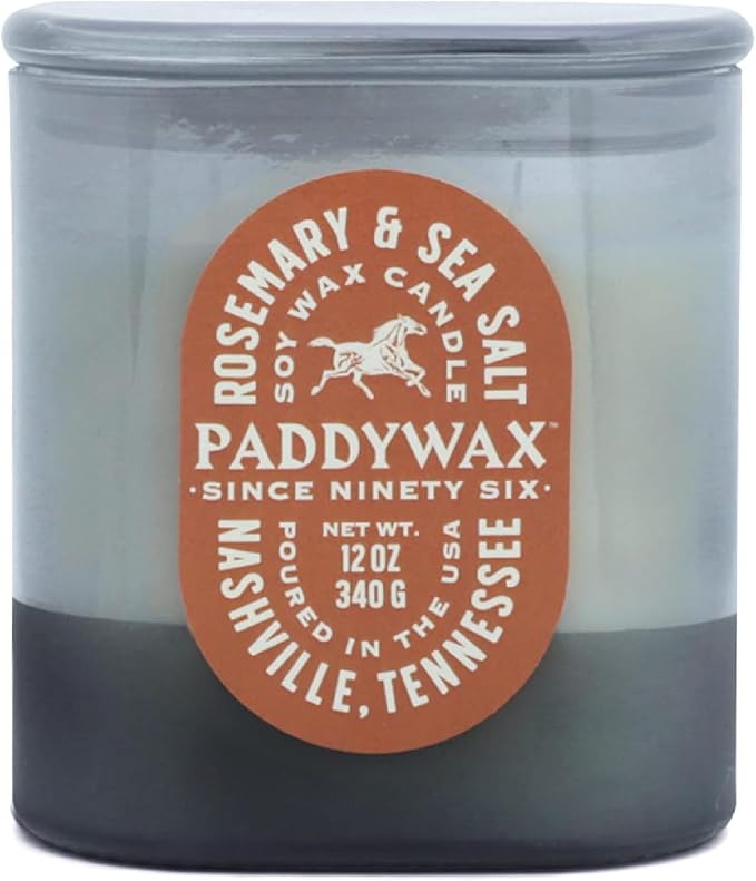 Paddywax Vista Scented Candle with Lid in Reusable Tonal Glass Jar, Clean-Burn 2-Wick Soy Candle with Approx. 84 Hour Burn Time, Decorative Gift Candles for Home, Rosemary & Sea Salt, 12 oz