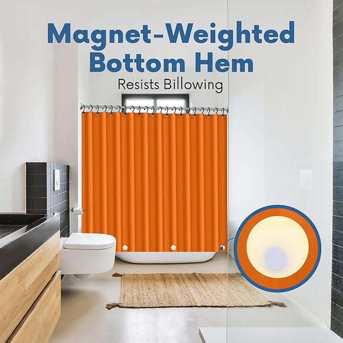 Premium Shower Curtain Liner, 72"W X 72"H - PVC-Free, 6G PEVA Shower Curtain with 12 Rust Proof Grommets And Magnet-weighted Bottom Hem - Moisture Stain Proof Shower Curtain Liner - Orange