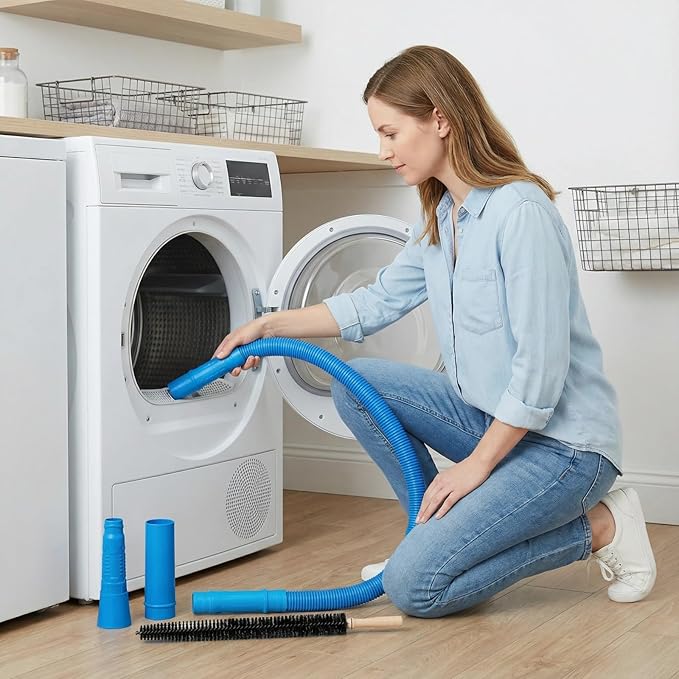 Universal Dryer Vacuum Attachment,Dryer Vent Cleaner Kit with Long Flexible Hose & Brush, Fits All Vacuums for Deep Cleaning Lint, Debris from Dryer Vent, Refrigerator Coils & Tight Spaces.