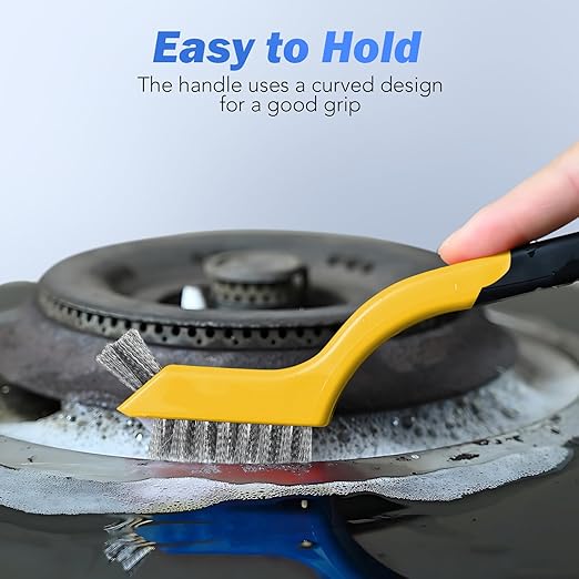 Wire Brush Set, 6 Pcs Brass/Stainless Steel/Nylon Wire Brushes for Cleaning with Curved Handle Grip for Rust Removal, Dirt, Paint Scrubbing(Yellow)