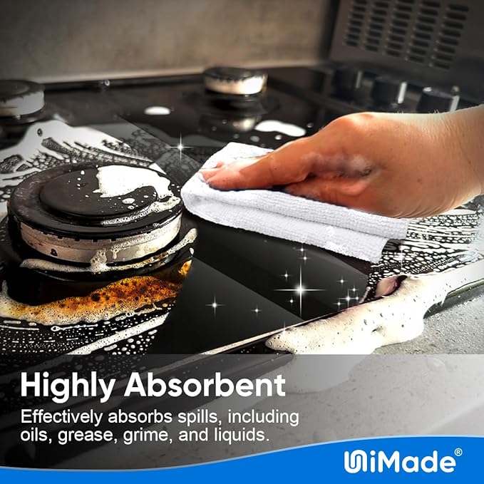 UNIMADE Microfiber Cleaning Cloth, 10 Pack Reusable Microfiber Towels for Cars Lint Free Cleaning Shop Towel Rags for Home Kitchen Automotive Bar Mechanic Restaurant Garage, 11.5"x 11.5", White